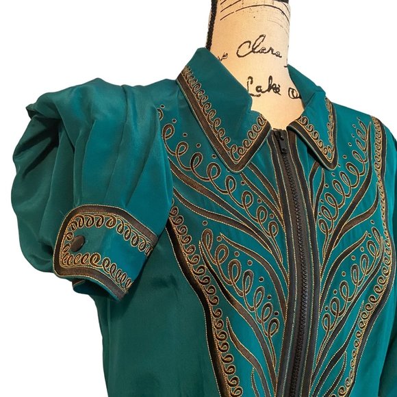 Bob Mackie Wearable Art Silk Jacket Top Tunic Sz Medium Drawstring Zip New Tags - Picture 8 of 13